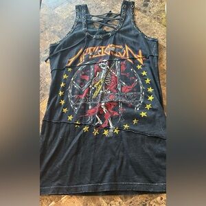 Affliction Skull Skeleton Rocker Lace Up Tank Biker Shirt New